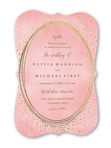 Resplendent Night Wedding Invitation, Gold Foil, Pink, 5x7 Flat, Pearl Shimmer Cardstock, Bracket