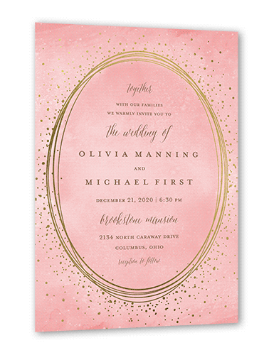 Resplendent Night Wedding Invitation, Gold Foil, Pink, 5x7 Flat, Luxe Double-Thick Cardstock, Square