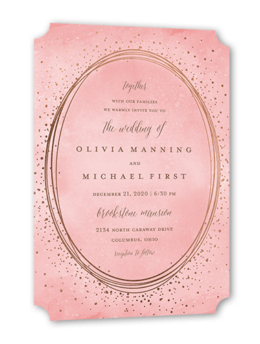 Resplendent Night Wedding Invitation, Rose Gold Foil, Pink, 5x7 Flat, Pearl Shimmer Cardstock, Ticket