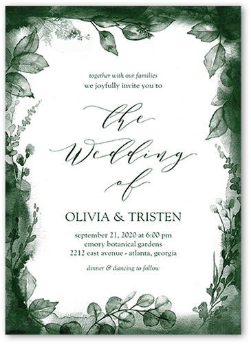Dusky Botanicals Wedding Invitation, Green, 5x7 Flat, Standard Smooth Cardstock, Square