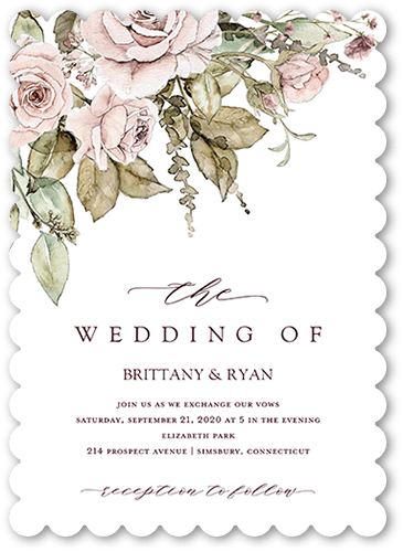 Rose Bouquet Wedding Invitation, Pink, 5x7 Flat, Matte, Signature Smooth Cardstock, Scallop