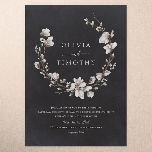 Blossoms of Love Wedding Invitation, Black, 5x7 Flat, 100% Recycled Cardstock , Square