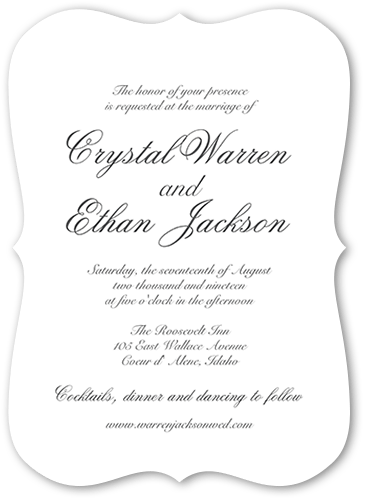 Minimal Script Wedding Invitation, White, 5x7 Flat, Pearl Shimmer Cardstock, Bracket