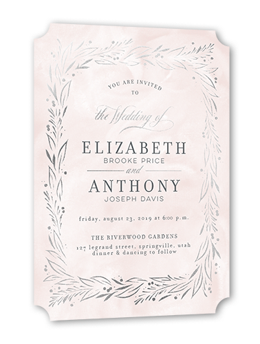 So Lovely Wedding Invitation, Silver Foil, Pink, 5x7, Pearl Shimmer Cardstock, Ticket