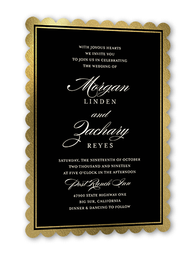 Remarkable Frame Classic Wedding Invitation, Black, Gold Foil, 5x7 Flat, Matte, Signature Smooth Cardstock, Scallop
