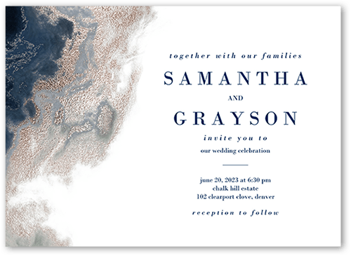 Elegant Geode Wedding Invitation, Blue, 5x7, Pearl Shimmer Cardstock, Square