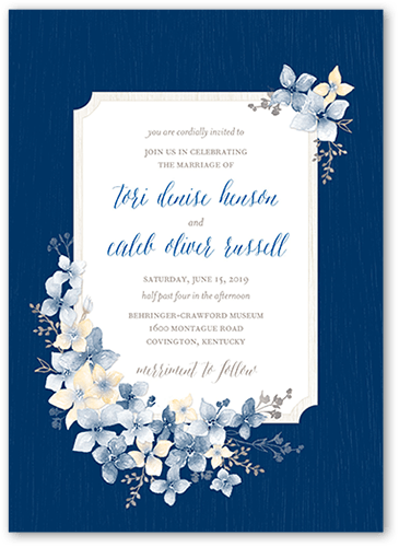 Rustic Wildflowers Wedding Invitation, Blue, 5x7 Flat, 100% Recycled Cardstock ?, Square