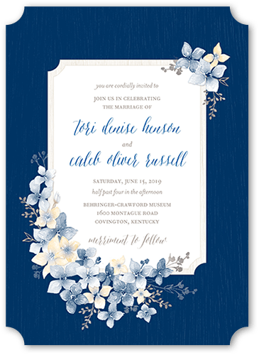 Rustic Wildflowers Wedding Invitation, Blue, 5x7, Matte, Signature Smooth Cardstock, Ticket