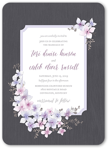 Rustic Wildflowers Wedding Invitation, Purple, 5x7 Flat, Standard Smooth Cardstock, Rounded