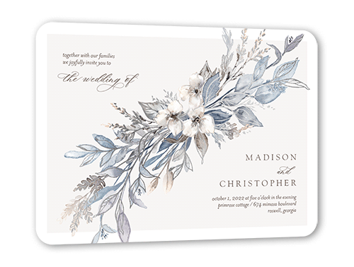 Watercolor Divide Wedding Invitation, Silver Foil, Blue, 5x7, Pearl Shimmer Cardstock, Rounded