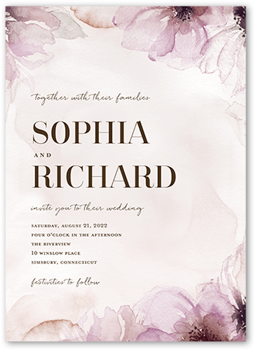 Fine Petals Wedding Invitation, Pink, 5x7 Flat, Pearl Shimmer Cardstock, Square