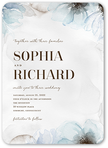 Fine Petals Wedding Invitation, Blue, 5x7 Flat, Pearl Shimmer Cardstock, Rounded