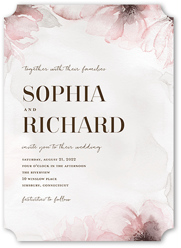 Fine Petals Wedding Invitation, Pink, 5x7 Flat, Pearl Shimmer Cardstock, Ticket
