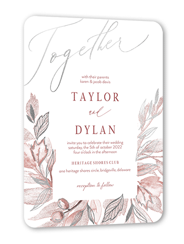 Artfully Adorned Wedding Invitation, Pink, Silver Foil, 5x7, Matte, Signature Smooth Cardstock, Rounded