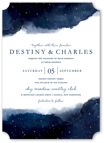 Celestial Union Wedding Invitation, Blue, 5x7, Pearl Shimmer Cardstock, Ticket