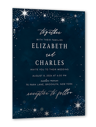 Bright Night Wedding Invitation, Blue, Silver Foil, 5x7 Flat, Signature Smooth Cardstock, Square