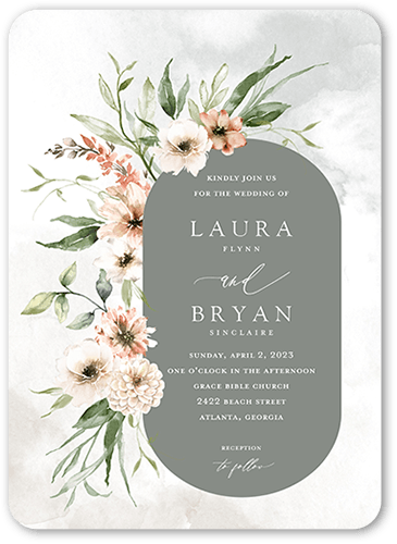 Wild Botanic Wedding Invitation, Green, 5x7 Flat, Matte, Signature Smooth Cardstock, Rounded