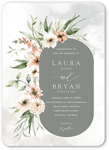 Wild Botanic Wedding Invitation, Green, 5x7 Flat, 100% Recycled Cardstock , Rounded
