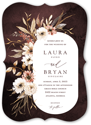 Wild Botanic Wedding Invitation, Purple, 5x7 Flat, Pearl Shimmer Cardstock, Bracket