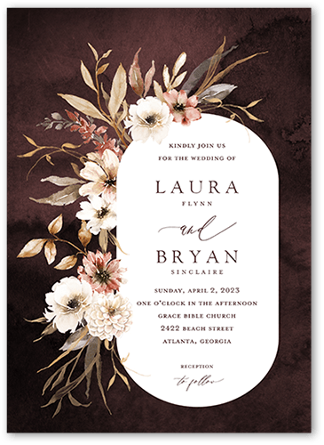 Wild Botanic Wedding Invitation, Purple, 5x7 Flat, Pearl Shimmer Cardstock, Square
