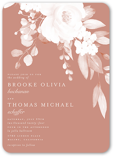 Elegantly Delicate Wedding Invitation, Pink, 5x7 Flat, Pearl Shimmer Cardstock, Rounded