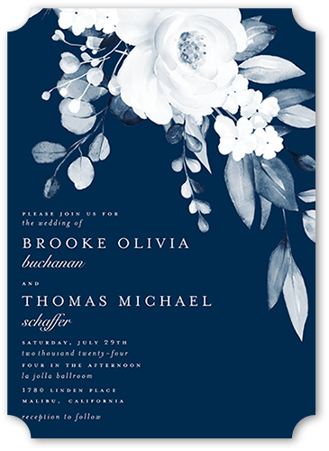 Elegantly Delicate Wedding Invitation, Blue, 5x7 Flat, Matte, Signature Smooth Cardstock, Ticket