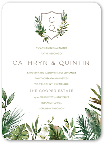 Tropical Herald Wedding Invitation, Beige, 5x7, Standard Smooth Cardstock, Rounded