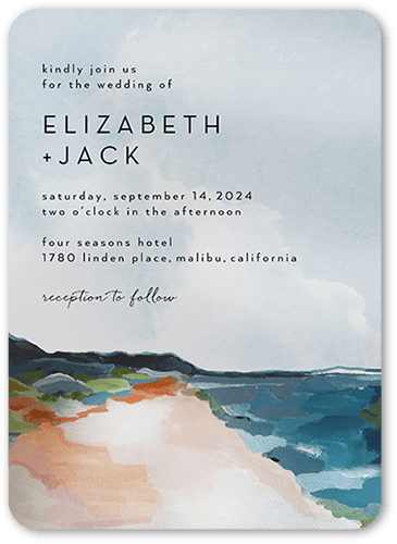 Coastal Wedding Invitation, Blue, 5x7 Flat, 100% Recycled Cardstock , Rounded, Sky