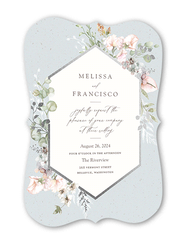 Enchanted Pastels Wedding Invitation, Grey, Silver Foil, 5x7, Pearl Shimmer Cardstock, Bracket