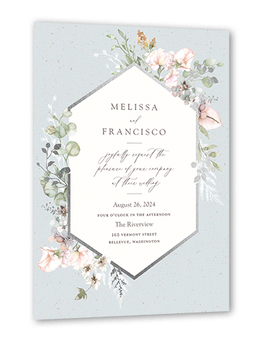 Enchanted Pastels Wedding Invitation, Silver Foil, Grey, 5x7 Flat, Matte, Signature Smooth Cardstock, Square