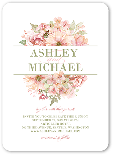 Watercolor Bouquet Wedding Invitation, Beige, 5x7 Flat, Matte, Signature Smooth Cardstock, Rounded