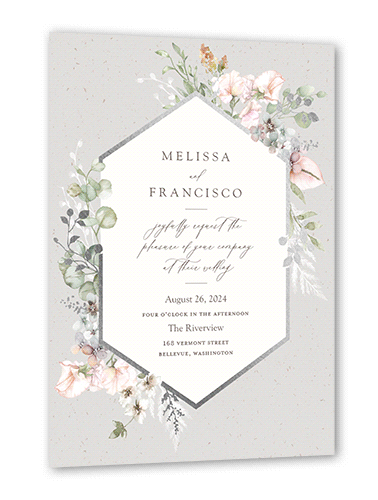 Enchanted Pastels Wedding Invitation, Silver Foil, Grey, 5x7 Flat, Luxe Double-Thick Cardstock, Square
