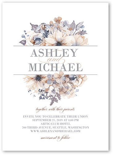 Watercolor Bouquet Wedding Invitation, Beige, 5x7 Flat, Standard Smooth Cardstock, Square