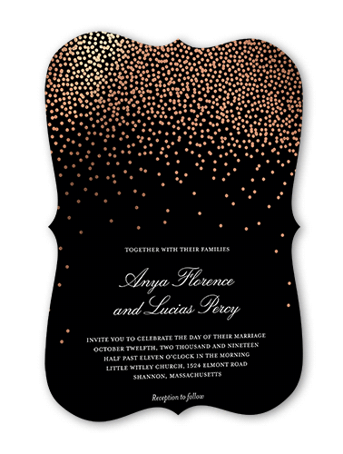 Diamond Sky Wedding Invitation, Rose Gold Foil, Black, 5x7 Flat, Pearl Shimmer Cardstock, Bracket