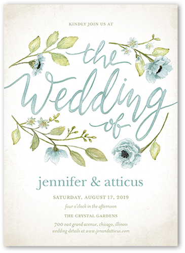 Delightful Blooms Wedding Invitation, Blue, 5x7 Flat, Pearl Shimmer Cardstock, Square