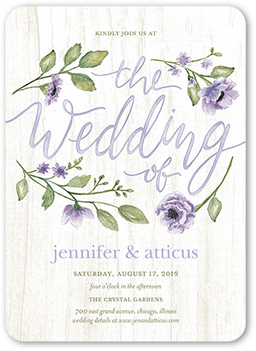 Delightful Blooms Wedding Invitation, Purple, 5x7, Matte, Signature Smooth Cardstock, Rounded