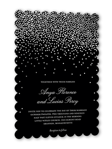 Diamond Sky Wedding Invitation, Silver Foil, Black, 5x7 Flat, Signature Smooth Cardstock, Scallop