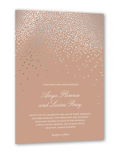 Diamond Sky Wedding Invitation, Silver Foil, Beige, 5x7 Flat, Pearl Shimmer Cardstock, Square