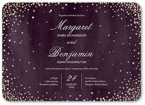 Elegant Sky Wedding Invitation, Purple, 5x7 Flat, Standard Smooth Cardstock, Rounded