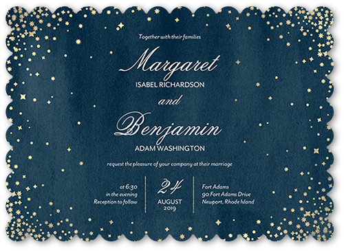 Elegant Sky Wedding Invitation, Blue, 5x7, Pearl Shimmer Cardstock, Scallop