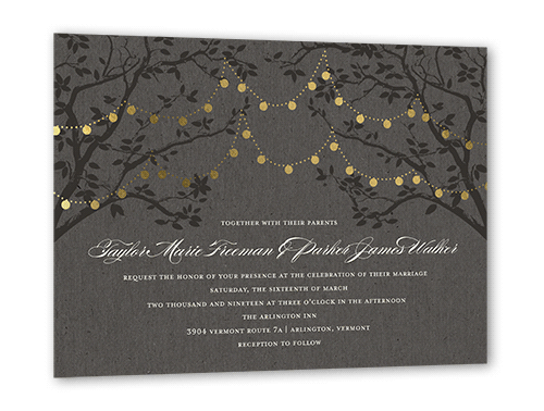 Enlightened Evening Wedding Invitation, Grey, Gold Foil, 5x7 Flat, Signature Smooth Cardstock, Square