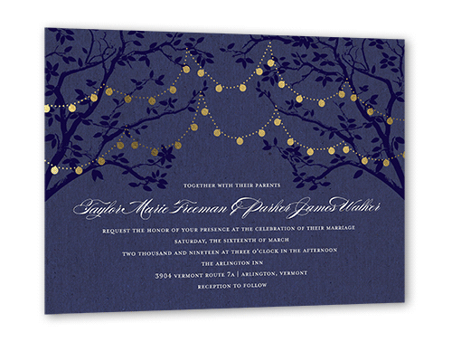 Enlightened Evening Wedding Invitation, Purple, Gold Foil, 5x7 Flat, Signature Smooth Cardstock, Square