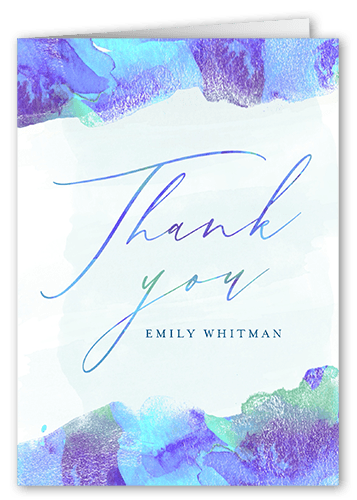 Watercolors And Showers Thank You Card, Blue, 3x5, Matte, Folded Smooth Cardstock, Aquamarine