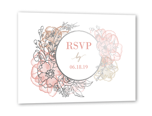 Floral Fringe Wedding Response Card, Pink, Silver Foil, Matte, Pearl Shimmer Cardstock, Square