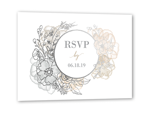 Floral Fringe Wedding Response Card, Silver Foil, Beige, Matte, Pearl Shimmer Cardstock, Square