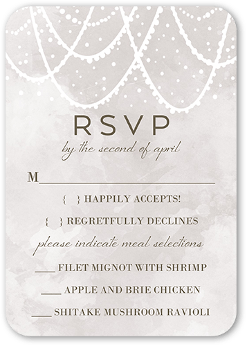 Draping Lights Wedding Response Card, Gray, Signature Smooth Cardstock, Rounded
