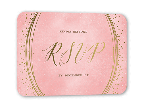Resplendent Night Wedding Response Card, Pink, Gold Foil, Pearl Shimmer Cardstock, Rounded