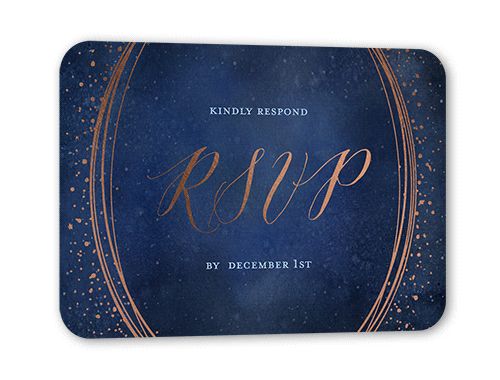 Resplendent Night Wedding Response Card, Rose Gold Foil, Blue, Signature Smooth Cardstock, Rounded