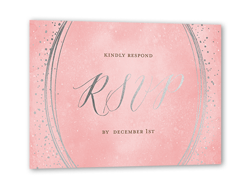 Resplendent Night Wedding Response Card, Pink, Silver Foil, Matte, Pearl Shimmer Cardstock, Square