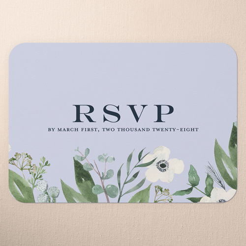 Artistic Garland Wedding Response Card, White, Pearl Shimmer Cardstock, Rounded